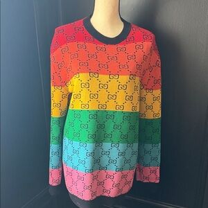 Gucci rainbow Colorful Striped Logo Knit